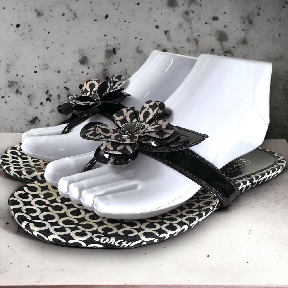 Coach Pattey Sandal Flower Detail Flat Slide Blac… - image 3